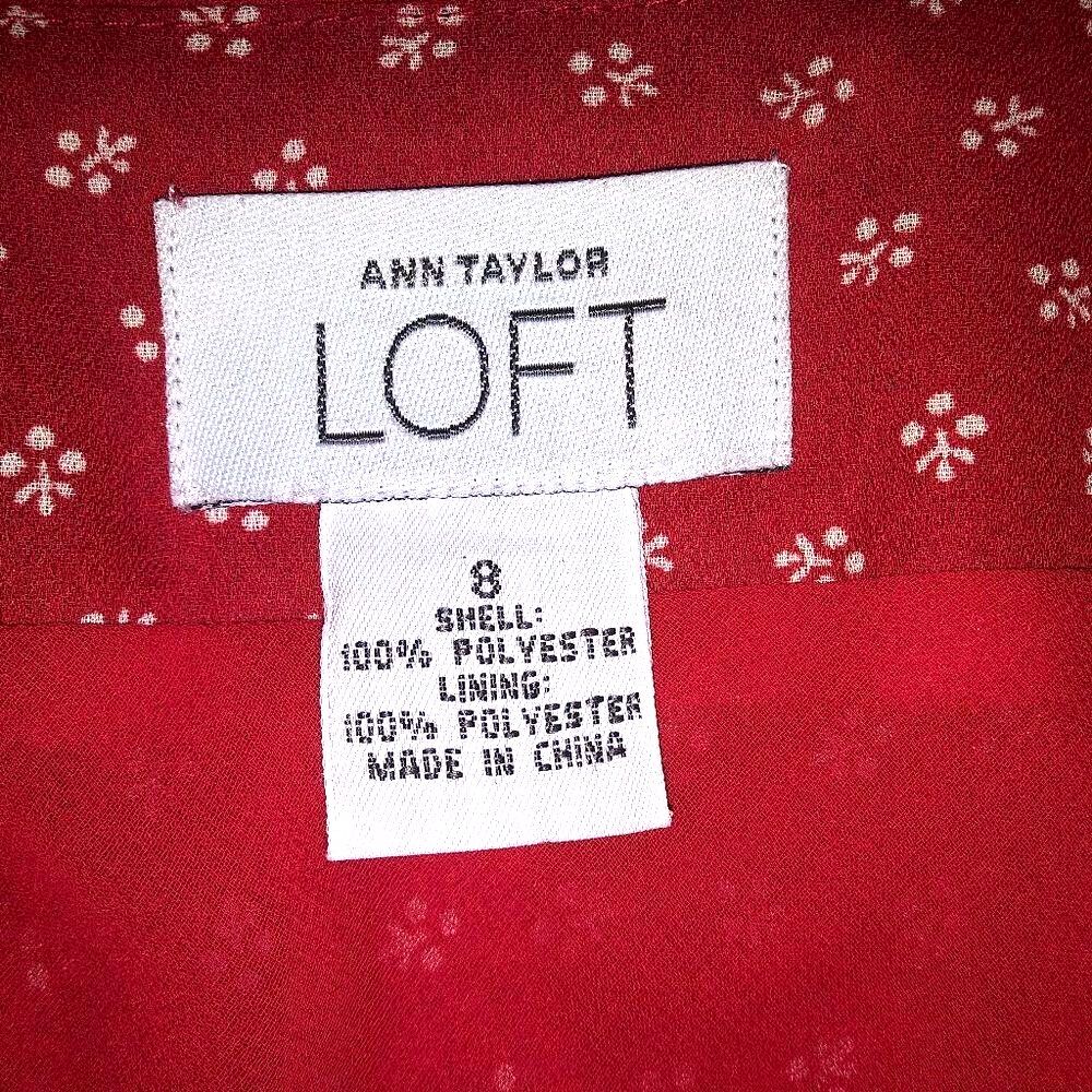 Ann Taylor LOFT Red Ditsy Floral Flared Midi Skirt Back Zip - Picture 7 of 7